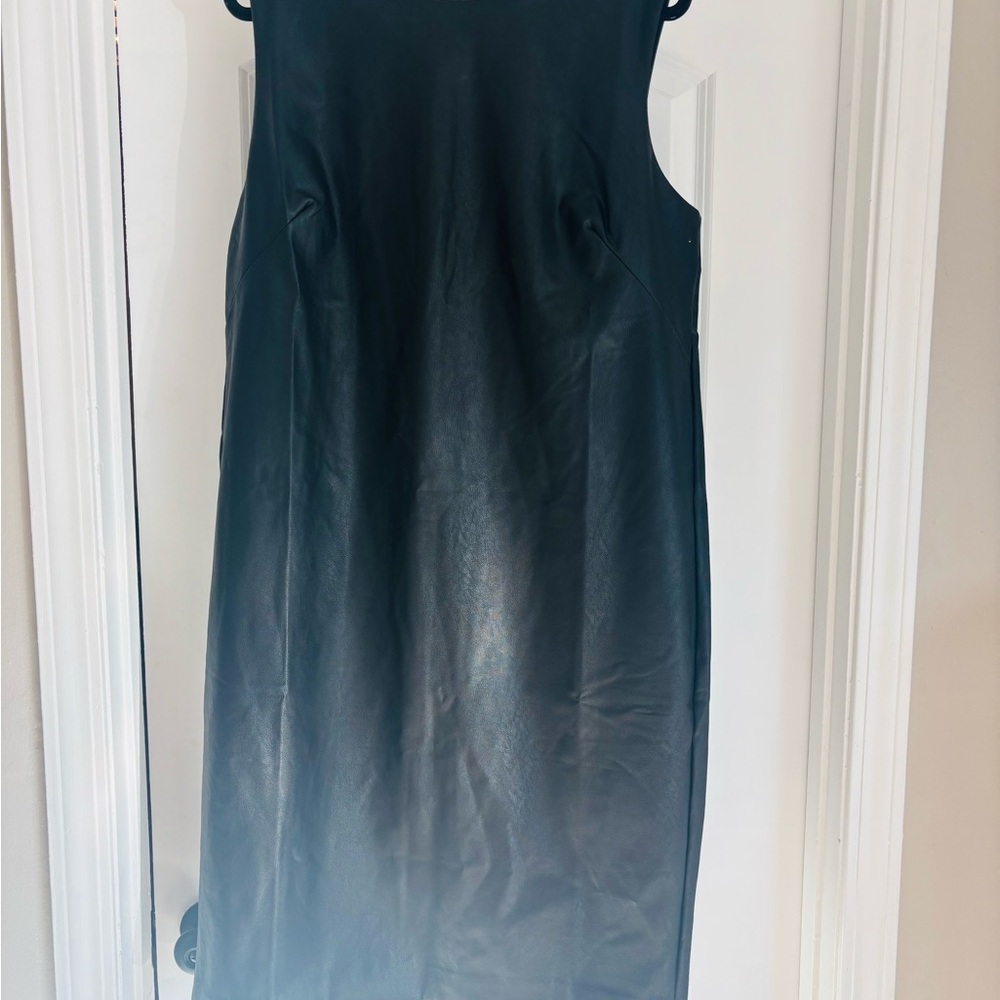 SPANX Black Sleeveless Faux Leather Midi Dress